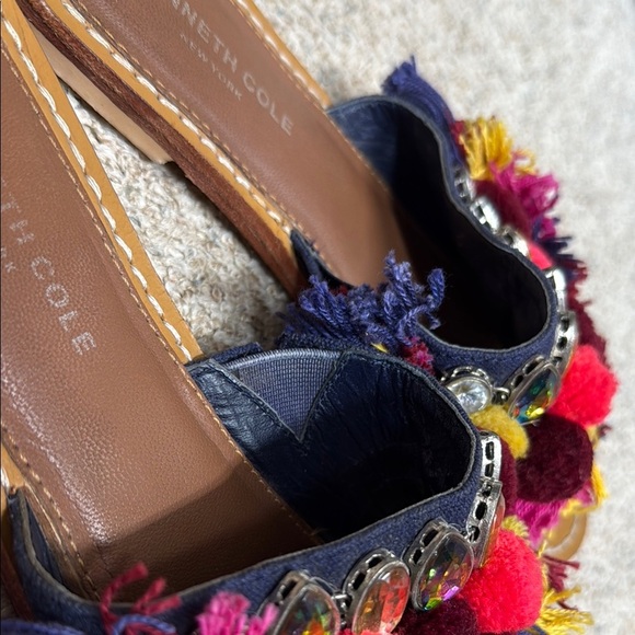 Kenneth Cole Women's Multicolor Pom Pom & Rhinestone Slide Sandals - Picture 5 of 11